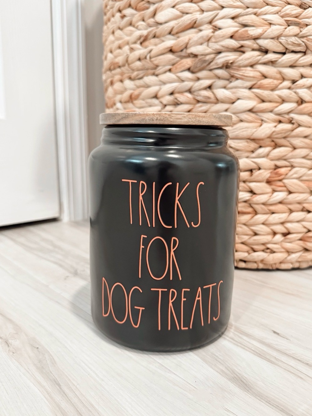 Rae Dunn halloween Treat Jar - Black Ceramic with Wood Lid